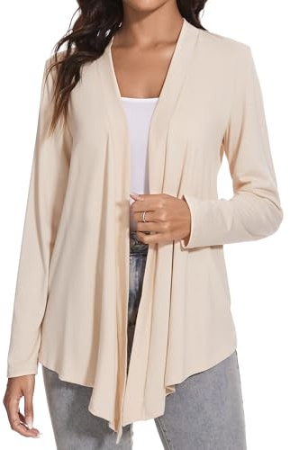 Famrrifuu Cardigan Donna Lungo Giacca Leggero Maniche Lunghe Aperto Davanti Elegante Cardigan,Albicocca,XXL