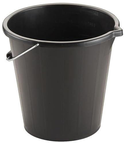 14 Litre Black Plastic Strong Robust 3 Gallon Water Mixing Cement Bucket With Metal Handle (1)