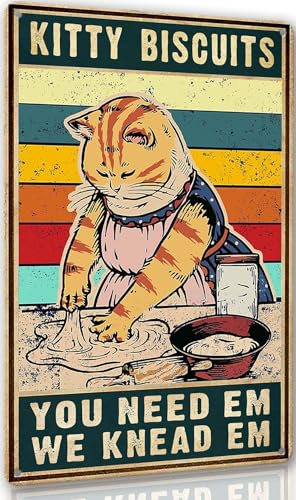 Funny Cat Metal Tin Sign Vintage Cats Decor Kitty Biscuits You Need Em We Knead Em Sign Kitchen Coffee Signs Retro Wall Decor 8x12 Inch