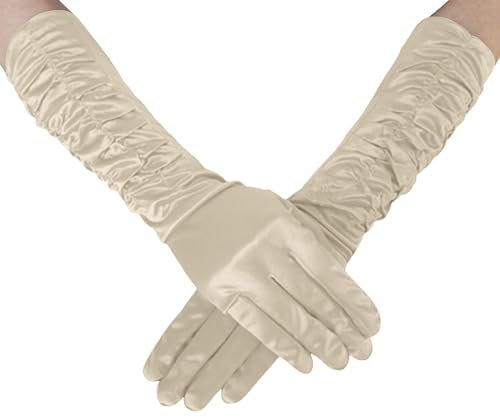 Handschuhe Lange Party Hochzeit Braut Handschuhe, 1 Paar Handschuhe Elegant Damen Satin Classic Abendhandschuhe Classic Opera Party Halloween Karneval Kostüm 1920er Handschuhe, (Rose Gold, One Size)