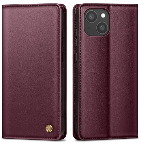 AIMOYU Handyhülle für iPhone 13 Hülle,Premium Lederhülle Schutzhülle Tasche für iPhone 13 Hülle Wallet Kartenfach Standfunktion Klappbar Flip Case für iPhone 13 Hülle,Weinrot