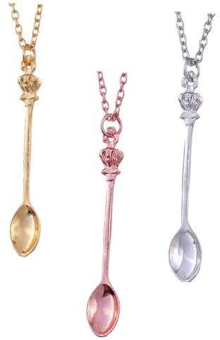 TOGEVAL 3pcs Crown Pendant Necklace Set with Mini Tea Spoon Charms, Hip-hop Clavicle Chains for Women, Gold Silver Rose Gold Plated, Classic Decorative Jewelry for Everyday Wear