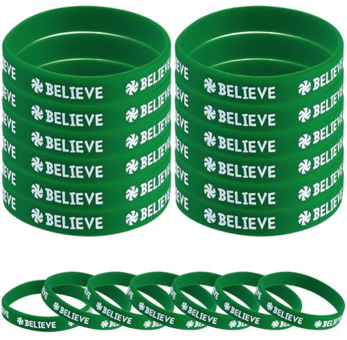 CREATCABIN 12Pcs Christmas Silicone Bracelet Rubber Wristbands Xmas Dark Green Wristbands Bulk Stretch Plain Silicone Elastic Bracelet for Adult Men Women Teams Party Gifts 2.4x0.5 Inch-Believe