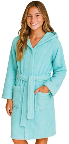 Morgenstern Bademantel Kinder & Teenager Mädchen Jungen 100% Baumwolle Frottee mit Kapuze OEKO-TEX® Kinderbademantel Morgenmantel Größe 158-164, Türkis