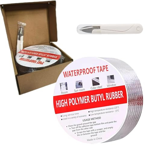 Klebeband Wasserdicht,HAIYUU Selbstklebend Butylband Alu Klebeband Aluminium Dichtband Reparatur Für Dachleckage, Oberflächenriss, Fensterbankspalt, Rohrbruch (Silber, 50mmx5m)