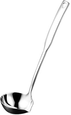 Louche à soupe en acier inoxydable 304 avec bec verseur pour soupes, servir, cuire, ragoûts et plus encore, 30 cm (couleur : argent)
