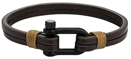 Men's Bracelets,Men's Leather Bracelet with Stainless Steel Clasp,U-Shape Shackle Bracelet Handmade Double Layer Genuine Leather Wristband,Jewelry Gifts for Men Dad Boyfriend