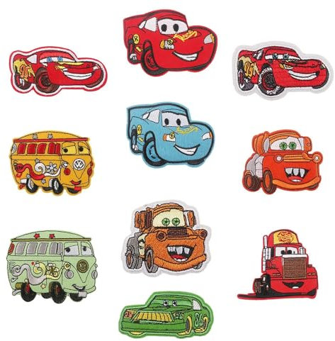 EOWVISN 10 Pcs Cartoon Car Iron On Patches for Racing, Clothes, Garment Embroidery, Sewing and Jeans