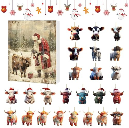 ELLXEN Weihnachtsbaum Katzen Anhänger 2025, Exklusiv Weihnachts Adventskalender Generisch,Weihnachtsbaum Ornamente für festliche Dekorationen (2025 Highland Cow)