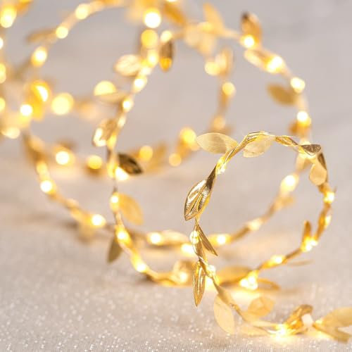 Ideen mit Herz LED-Draht-Lichterkette | goldene Blätter | 100 LEDs | 1,80 m lang | Deko Herbst und Winter | inkl. Timer