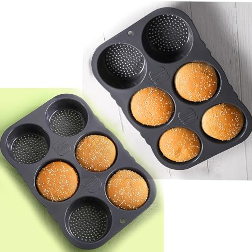 Tashace Bandeja de Pan de Silicona for Pan, Hamburguesa, panecillos de Silicona, Molde for Hornear, Bandeja de Pan for 6 Rollos for Hamburguesas, Pan, panecillos, hojaldres, tartaletas(2pcs)