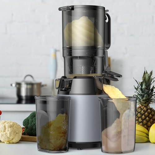 Exprimidor Masticador, Conducto De AlimentacióN Grande De 13cm, Exprimidor De Prensado En FríO Autoalimentado De 250 W, Capacidad De 1,6L,MáQuinas Exprimidoras Lentas, Extractor De Jugo,Grey