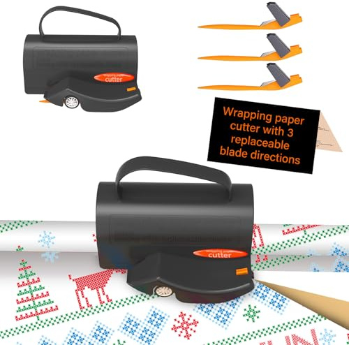 GAMWATER Wrapping Paper Cutter with 3 Replaceable Blade Sets for Thanksgiving Christmas Birthday Paper Gift Wrapping Paper Roll Cutter, Wrapping Paper Cutter Tool Tube Holder Slidding Slicing