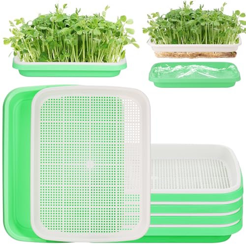 Hejo 5 Pezzi Vassoio Germinazione,Riutilizzabile Germogliatore per Semi Alimentari,Impilabile Semenzaio Germinazione,Mini Serra per Piante Vere da Interno,Grow Box per Semi Orto Indoor(32.5*23.5*5cm)