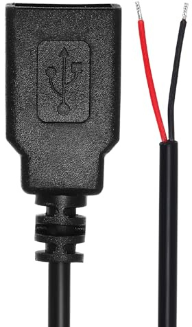 sourcing map Lot de 2 câbles dénudés USB A 2.0 femelle de 2 m, 22 AWG 12 V 3 A, prise USB A vers 2 broches à extrémité ouverte pour bricolage, souris, clavier, ventilateur, équipement de remplacement