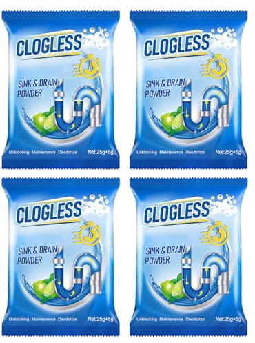 Rohrleitung Reinigung Pulver,Schnellschäumender Rohrreiniger,Effektives Abflusspulver für Abflüsse,Waschbecken Abflussreiniger,Küchen Rohr Sauber Pulver,Leistungsstarker Spül- und Abflussreiniger,4PC