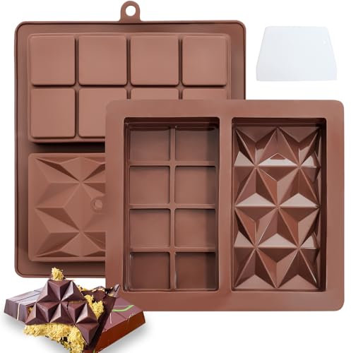 2 Pack Deep Chocolate Bar Molds, Silicone Dubai Chocolate Bar Mold, Candy Bar Mold for Stuffed Bar with Scraper
