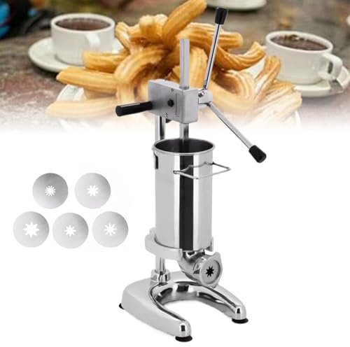 IUokLU Máquina Manual para Hacer Donuts españoles Verticales de Acero Inoxidable con 5 moldes Máquina para Hacer Donuts españoles para el hogar Restaurante Panadería,3 litros