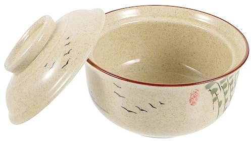 Zerodeko Bol à Ramen avec Couvercle 6, 5 Pouces en Céramique Khaki | Soupe et Porridge, Facile à Emporter, Conservation des Aliments, Usage Extérieur