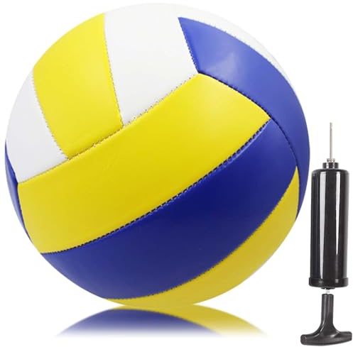 Volleyboll officiell storlek 5, strandvolleybollar inomhus utomhus, PVC mjuka volleybollar med pump, strandboll med mjuk touch för strand, trädgård och badrum (blå vit gul)