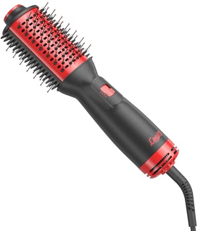 Leeko Hair Dryer Brush, 3-in-1 Hot Air Brush with 3 Temperature Settings, Lightweight Blow Dryer Brush, One-Step Hair Dryer and Styler, for Mid to Long Hair, Dual Voltage for Travel, Red