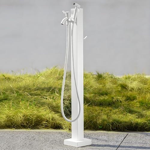 WNYAILLL Wassersäule für den Garten, Standbrunnen antik, Wassersäule mit Wasserhahn & Anschluss, für Garten, Terasse oder den Pool-Bereich, Edelstahl Quadratisch(White,95 * 6cm/37.4 * 2.4in)