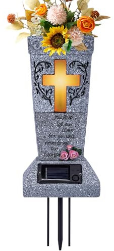 Solar Cemetery Grave Vase With LED, Cemetery Vase With Solar Light Memorial Grave Decorations With Spikes For Outdoor Graveyard Yard Gravesite, 13x13.5x33cm