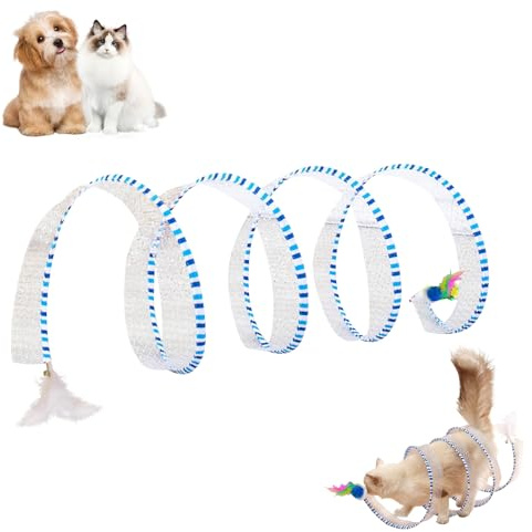 Faltbar Katzentunnel Katzen Tunnel, Interaktives Katzenspielzeug S Katzen Tunnel Spirale mit Federspielzeug und Spielmaus, Spieltunnel Katze, Cat Play Tunnel Tube für Welpen, Kaninchen, Klein Tiere