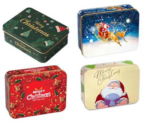 Onlvmyur Scatole Latta Natalizie 4 pezzi Scatola Metallo Vuote Scatole di Natale Scatola Regalo Natale Confezionate per Caramelle Biscotti Buoni Regalo Piccoli Regali
