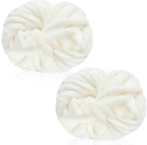 Exquilnova 2 Pack Chunky Yarn for Hand Knitting,Multiple Colors Chenille Yarn for Knitting & Crochet,Soft Chunky Wool for Blankets,Cushion,Scarves,Pet Beds,Bags,Hats,Sweaters(White Milk)