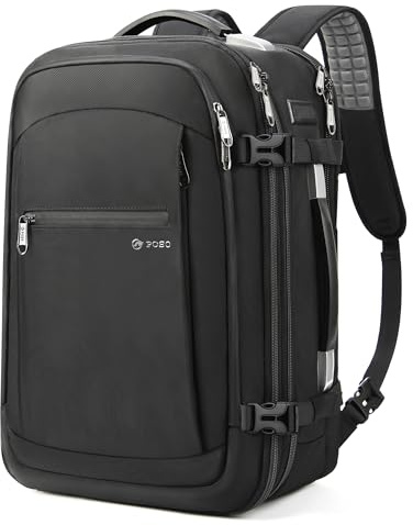 Vakuum Rucksack Handgepäck, 60L Erweiterbarer Reiserucksack, TSA-Schloss und Anti-Diebstahl Tasche, Laptopfach 17, Vakuum-Reisetasche für Damen und Herren, Flug & Business (Schwarz ohne Pumpe)