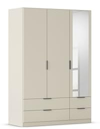 Rauch Möbel LAGOA, Kleiderschrank, Farbe Beige, Breite 136 cm | Schrank, Mehrzweckschrank, 3-türig, Spiegel, 4 Schubladen, Zubehör Premium, für Schlafzimmer, Kinderzimmer