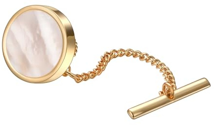 RunootPR Mother of Pearl Tie Tack for Men Gold Simple White Shell Tie Pin Clip Party Suit Jewelry Gift