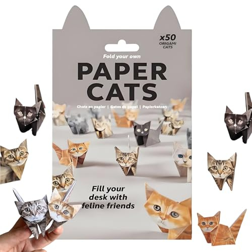 Wanheart Lot de 50 kits origami en papier 3D pour loisirs créatifs, pliez vos propres chats origami mignons, cadeau de décoration de bureau fait à la main pour adultes et enfants amoureux des animaux