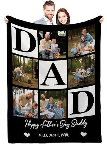 Lousrion Personalisierte Decke mit Fotos und Text – individuelles Bild Überwurf Geschenk für Ehemann, PaPa, Opa – perfekt für Vatertag, Geburtstag