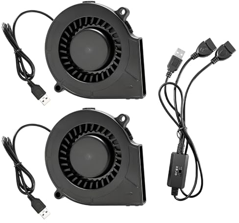 Editbar 2 ventiladores radiales USB de 75 mm – 12 V 75 mm 2 en 1 ventilador de refrigeración con 3 ajustables para electrodomésticos, ventilador para ventilación, cambio de ventilador, chimenea de