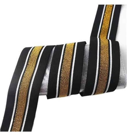 Banda Elástica A Rayas Gruesas De 40Mm, Banda De Goma For Sellado De Cintura, Accesorios De Correas A Rayas Elásticas Anchas Y Planas, Accesorios De Costura(Black gold1 1m)