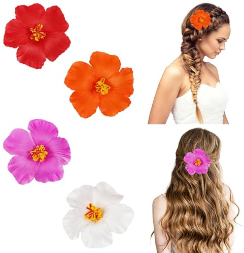 Horquillas de Flores, Pinzas de Flores para el Pelo, Clips de Pelo de Flor, Accesorios para el Cabello Hawaiano, Flower Hair Clip, con Multicolore Plumeria, para Mujeres y Niñas(D)