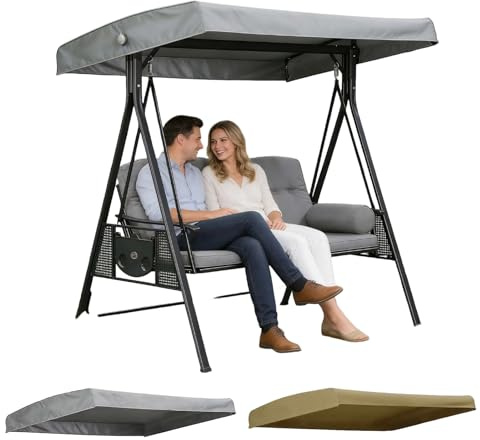 Swing Canopy Cover, 75 x 47 Waterproof Patio Cover Top Replacement Canopy, Swing Set Canopy Replacement, For Swing For Garden Swing Chair Cover (No Swing Frame & Seat Cushions) (Grey)