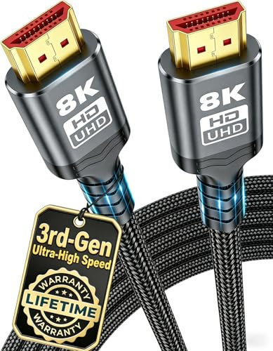 Cavo HDMI 10K 8K, 3 m, 48 Gbps placcato oro ultra alta velocità di grado militare cavo HDMI 2.1 intrecciato (8K a 60Hz 7680x4320, 4K @120Hz) Supporta Dynamic HDR 10 3D Dolby Atmos, compatibile con