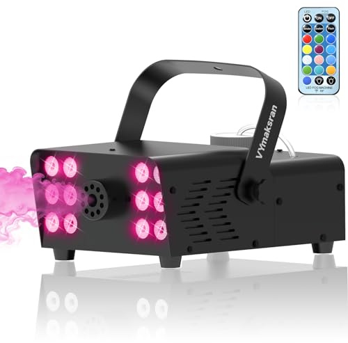 750W Nebelmaschine mit 12 RGB LEDs & kabelloser Fernbedienung, Mini Rauchmaschine mit Auto Modus & Dauernebel, tragbare Party Nebelmaschine für Halloween, Weihnachten, Hochzeit, DJ & Bühne