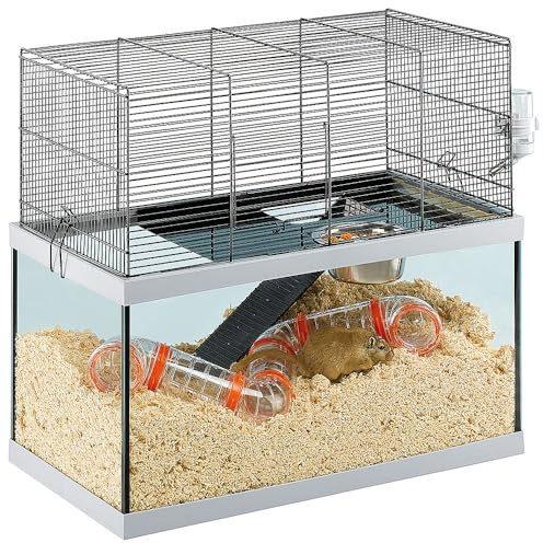 Ferplast Nagetierkäfig GABRY 60 für Rennmäuse, Hamster, aus Metall und Glas, inklusive Zubehör: Schüssel, Trinkflasche, Regal, Leiter, Rohrset. 60x31,5xh52cm