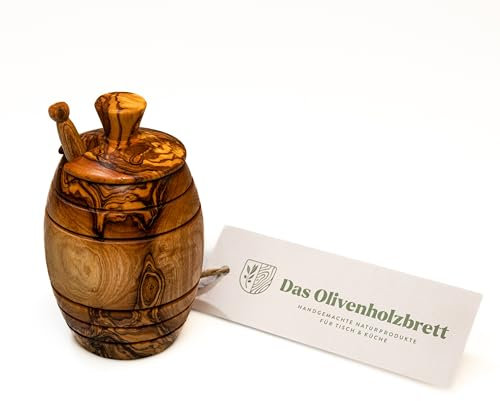 das Olivenholzbrett® Honigtopf mit Deckel + Honiglöffel aus Olivenholz (KH039)