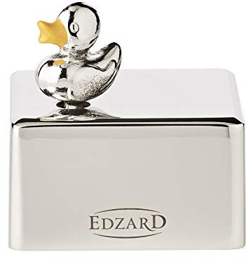 EDZARD Caja de música Pato, Plateada, protegida contra el deslustre, Aprox. 5 x 6 cm, cajita de música Decorativa, melodía Canción de Cuna (Brahms)