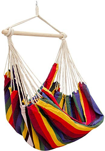 AMANKA Mehrpersonen Hängestuhl XXL Hängematte Familienhängematte max. 150 kg belastbar Riesiger Hängesitz 190x140 cm 100% Baumwolle Hängesessel inkl. Swivel Regenbogen