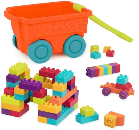 Battat - Wagon Locbloc - Blocs de Construction et Chariot - Ensemble de Blocs de 55 pièces - Jeu de Construction pour Enfants - Jouet de développement - 18 Mois et +
