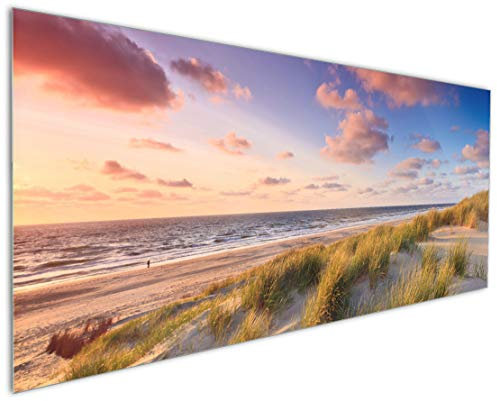 Wallario Küchenrückwand aus Glas 125 x 50 cm, Motiv: Abendspaziergang am Strand - Sonnenuntergang über dem Meer | Spritzschutz abwischbar & pflegeleicht