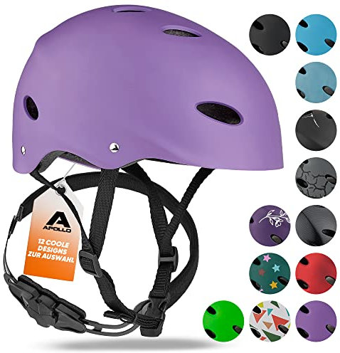 Apollo Skate-Helm/Fahrradhelm - Verstellbarer Skateboard, Scooter, BMX-Helm, mit Drehrad-Anpassung geeignet für Kinder, Erwachsene, in verschiedenen Größen und Farben