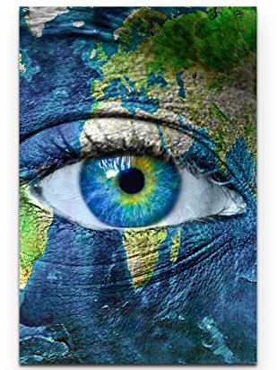 Paul Sinus Art Leinwandbilder | Bilder Leinwand 90x60cm Planet Erde mit blauem menschlichem Auge
