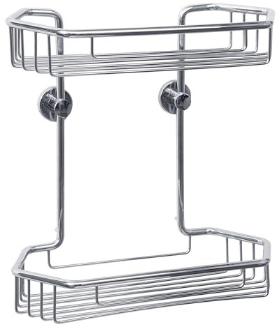 tesa draad Duschregal rostfrei, zweistöckig, Messing, verchromt, inkl. Klebelösung, 285mm x 275mm x 135mm